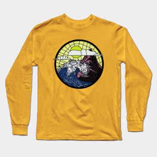Wave Mountain in Stained Glass Design Long Sleeve T-Shirt